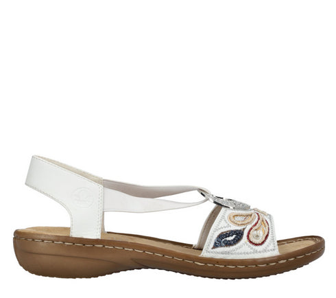 Sandale casual, dama, RIEKER, ANTISTRESS, 608B4-80 alb, piele ecologica